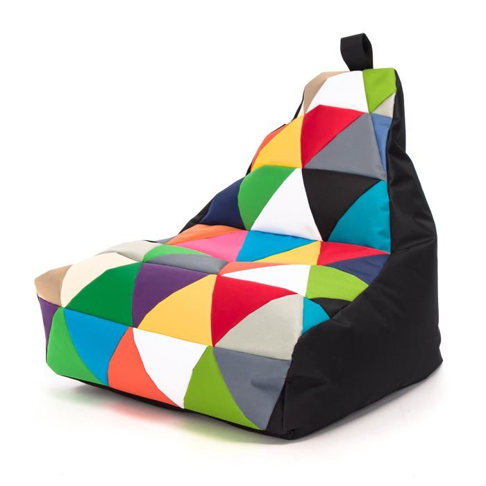 Fauteuil Pouf Polyester Keiko Patchwork S/M Résistant Taches Pouf Salon avec Poignée Meubles Salon Base Noir Ecopuf