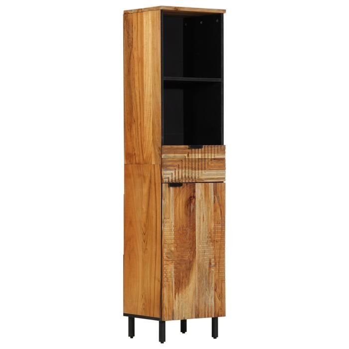 Armoire de bain en bois dacacia - vidaxl - 38x33x160 cm - Marron - Bois massif - 1 porte - Tiroir standard