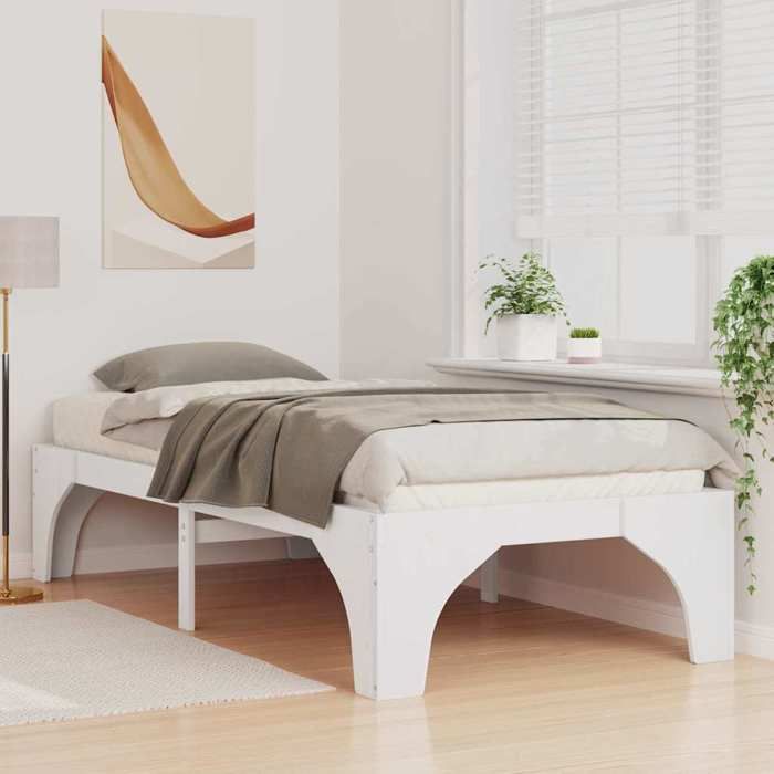 Structure de lit en pin massif - UU - Blanc - 90x200 cm - 207x97x40 cm - Cadre à lattes - Poids maximal 100 kg