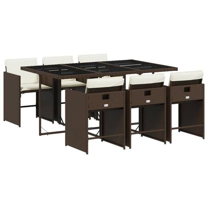 Ensemble à manger de jardin en rotin - BURKE - 7 pièces - Marron - Résine tressée - Table 165x106x73 cm