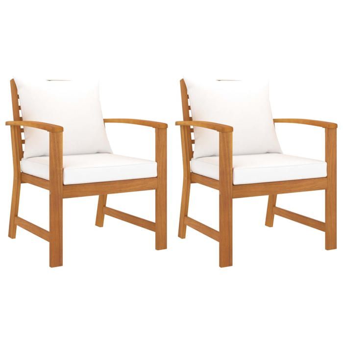 SALE 2026 Chaise de jardin Crème - Chaises de jardin lot de 2 et coussin crème Bois acacia massif PRO474765183
