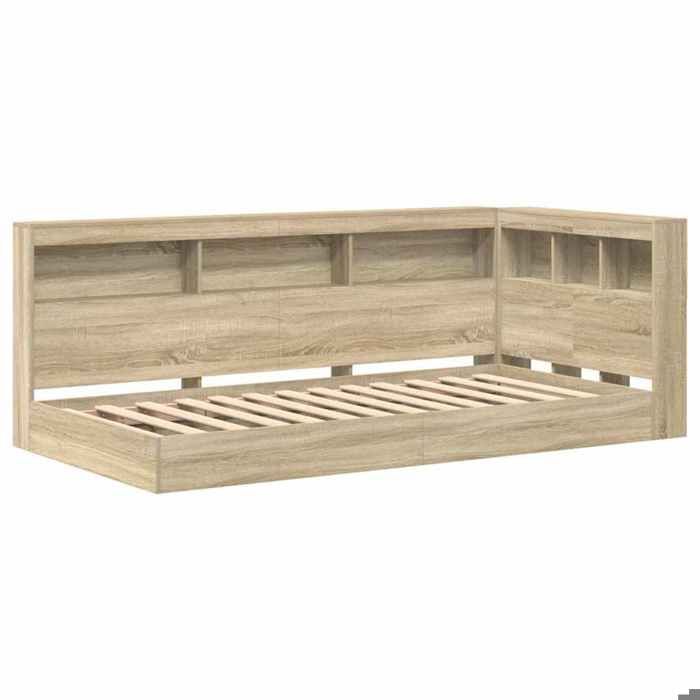SALE 2026Lit Bibliothèque enfants et jeunes - Sommier à lattes - Chêne Sonoma 75x190cm - bois dingénierie - 207.5x92.5x76.5cm52.