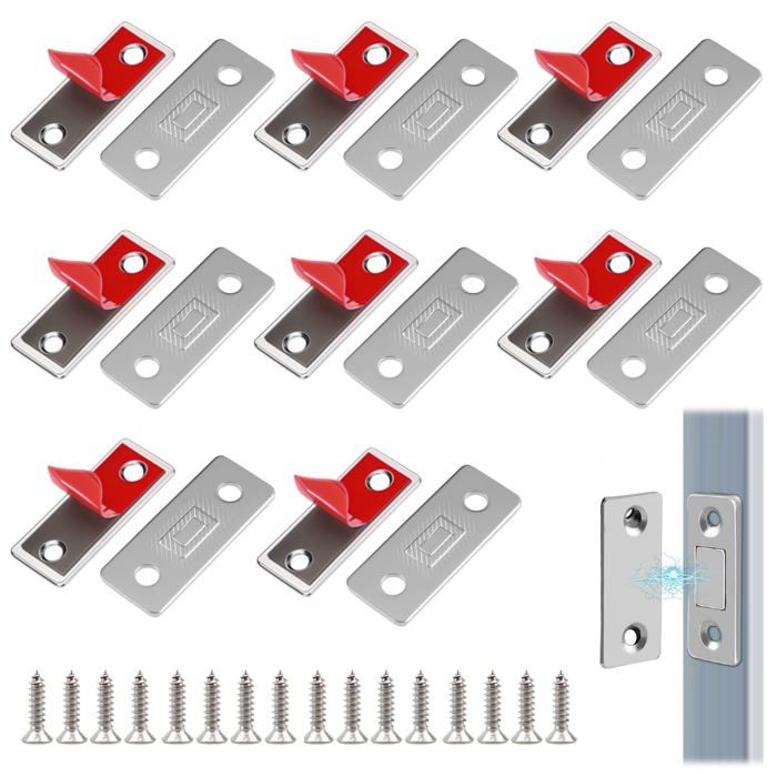 Aimants porte placard coulissante - 8 pièces，ultra mince adhésif fermeture meuble - Convient pour tiroir armoire fenêt Étiquette