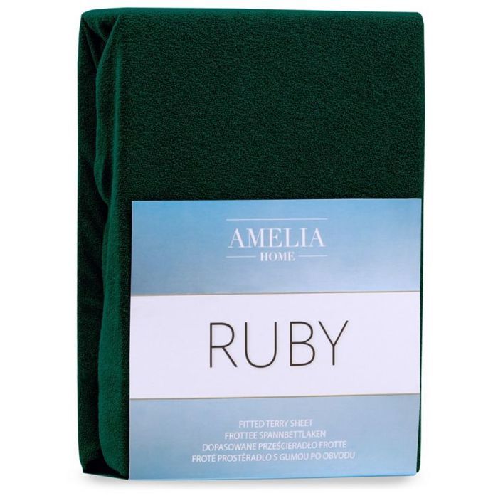 Drap housse - RUBY - Coton 82%/Polyester 18% - 140-160x200 cm (bonnet 30 cm) - Vert foncé chiné