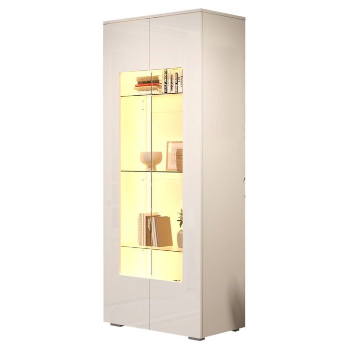 Vitrine Argentier Salon 70x40x173 cm Acrylique 2 Portes Éclairage LED Intégré Armoire Haute Brillante MDF Verre Sécurité