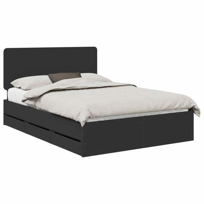 En solde Cadre de lit adulte/enfant - Structure de lit - 1/2 personnes - avec tiroir Noir 140x190 cm Bois Ingénierie L3505
