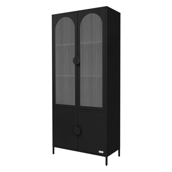 Armoire vitrée haute ML-Design 80x185x40 cm acier noire avec 4 étagères/casiers et portes sur pieds Armoire vitrée haute ML-Design 80x185x40 cm acier noire avec 4 étagères/casiers et portes sur pieds