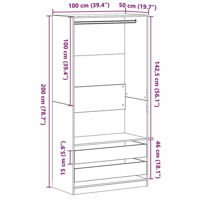 Remise 2026®Meuble vêtements Noir - Armoire de chambre - grand stockage - Armoire penderie - chêne Noir - 100x50x200cm - Bois di