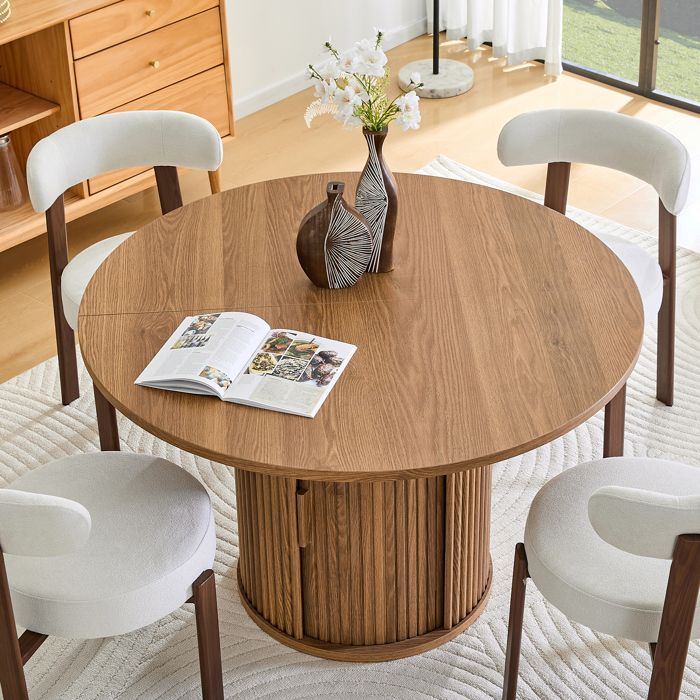 Table à manger ronde 120 cm avec double rangement 4 à 6 personnes Maisentiel