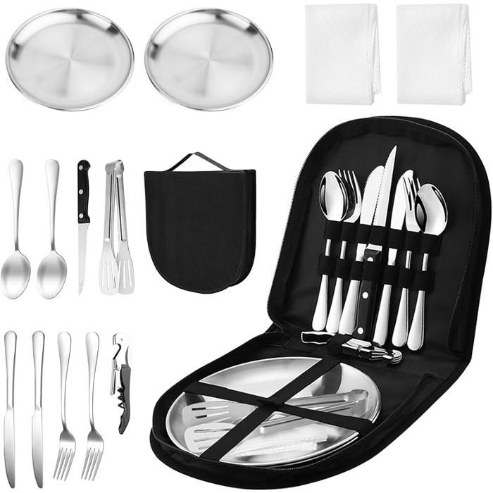 Ensemble de Couverts de Camping 14 pièces Set de Couverts de Camping 2 Personnes INOX Vaisselle Camping couleurs multiples POPOTE