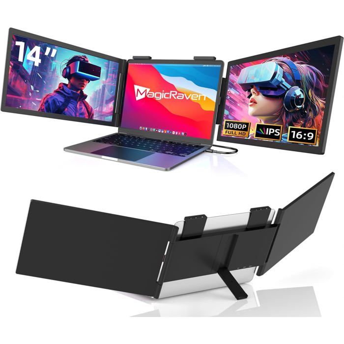 Moniteur portable MagicRaven 14 pouces FHD IPS Triple écran USB-C extension pour PC/Mac