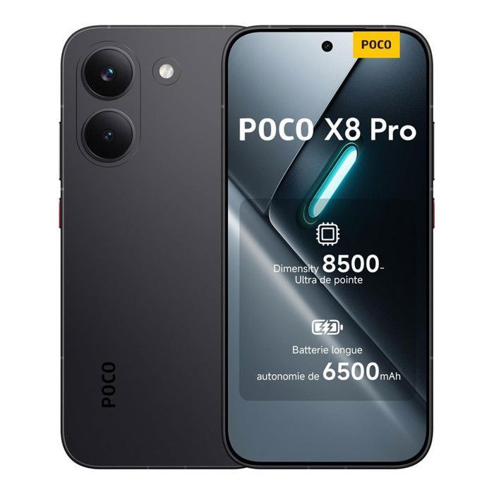 Smartphone Xiaomi POCO X8 Pro 5G 12Go Ram 512Go Noir Dimensity 8500 Capteur Sony IMX882 de 50 Mpx avec OIS 6500mAh