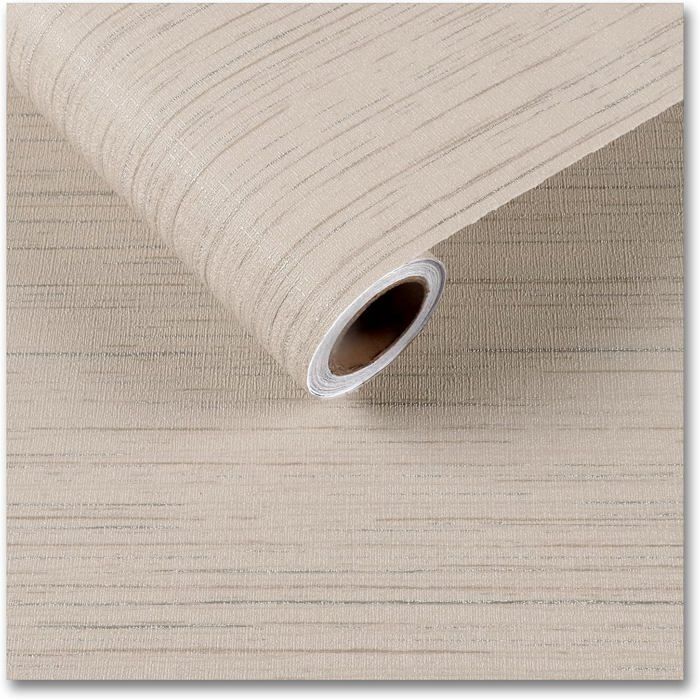 Papier Peint Intissé Texture Lin Beige - Vinyle Adhésif Imperméable pour Meuble et Cuisine - Décoratif Autocollant 30cm x 200cm