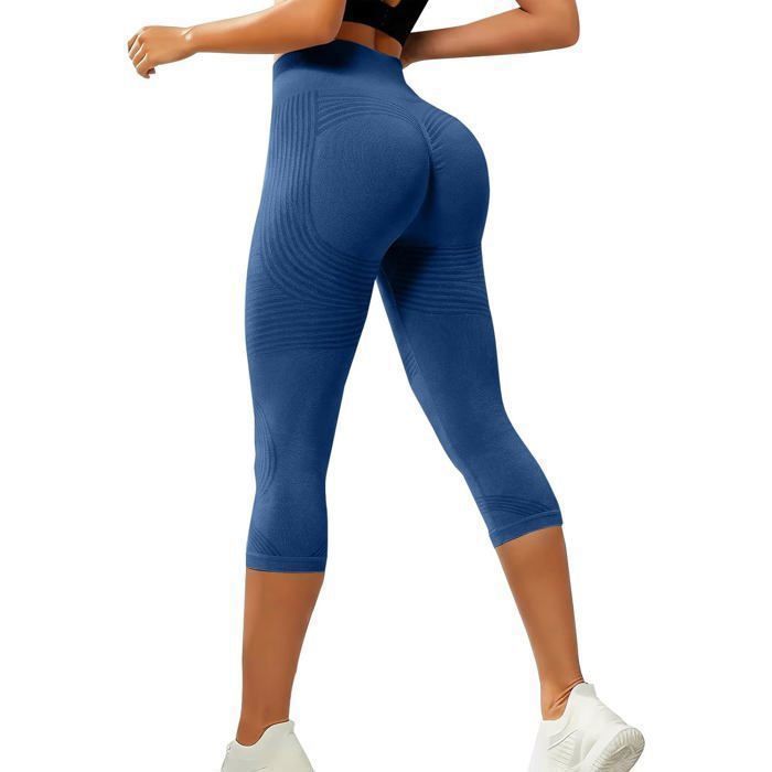 LEGGING DE YOGA - Legging 3/4 Femme Taille Haute Leggings 3D Anti Cellulite Capri Pantalon Leggings sport pour bleu marine