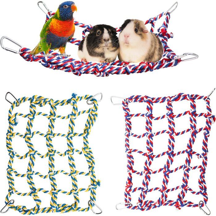 Ensemble de 2 filets colorés en corde pour oiseaux – Hamac suspendu pour animaux échelle pour rongeurs accessoires pour cage