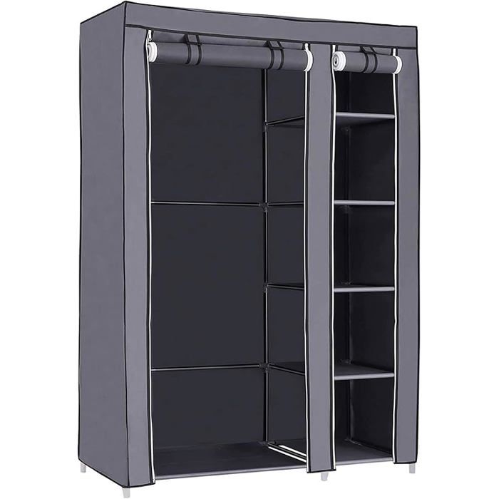 Armoire de Rangement Penderie de vêtement Pliable en Toile XL 110 x 45 x 175 cm Gris LSF007G Gris PENDERIE SOUPLE