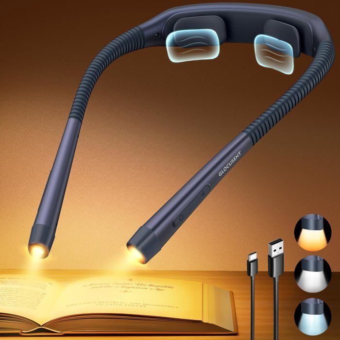 Lampe tour de cou lampe de lecture–3 couleurs et 5 niveaux de luminosité continue lampe de lecture avec minuterie et aide au som