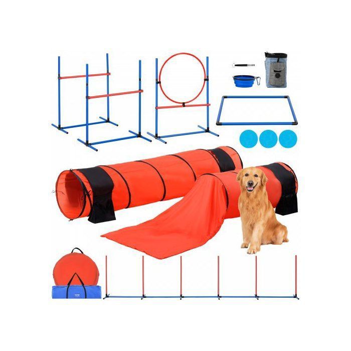Kit Équipements dEntraînement Agilité pour Chien Ensemble 7PCS Parcours Obstacles pour Chiot avec Haies Hautes Réglables