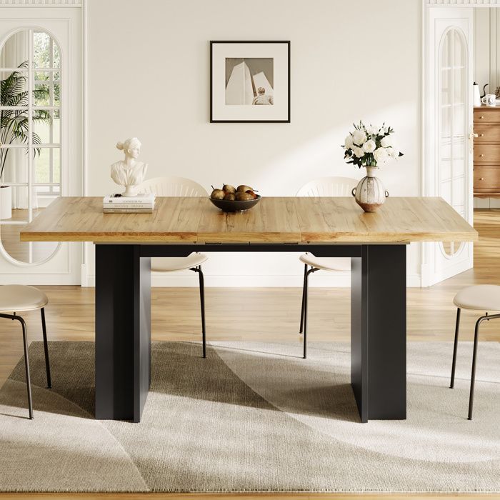COVREO Table à manger extensible 120-160x80 cm en MDF effet bois avec rangements noir
