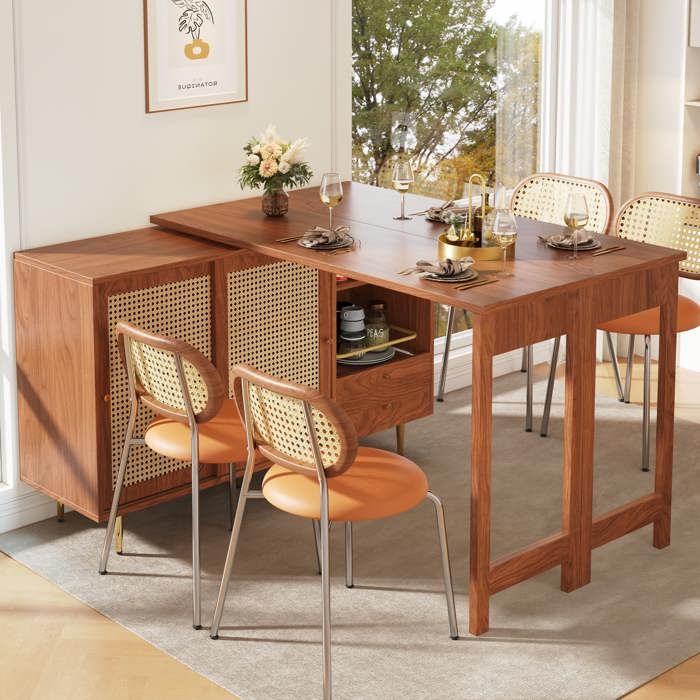 SENVIRO table haute extensible avec rangement 187 x 40 x 76 cm plateau rotatif 360° MDF marron