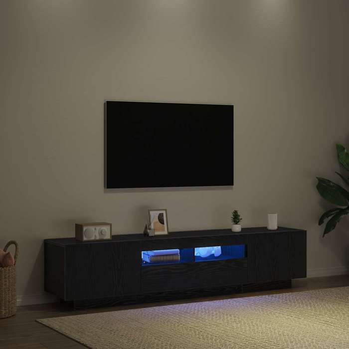 Lot de 2 Cabinet TV - vidaXL - Meuble TV pour Télévision - bois dingénierie - noir - 180 x 35 x 40 cm - 2 portes - 3 étagères@ukt58