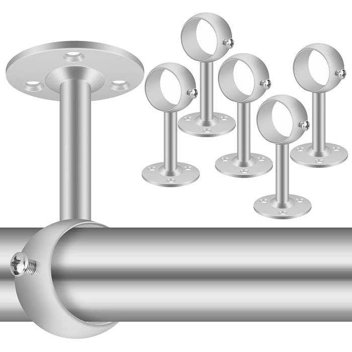 Lot de 6 supports de tringle à rideaux de pfond robustes en acier inoxydable argenté pour tringles de 28 à 32 SUPPORT POUR TRINGLE