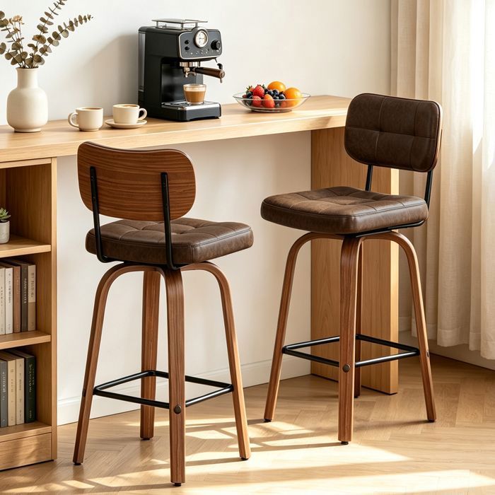 lot de 2 Tabouret de Bar en PU pivotantes Marron