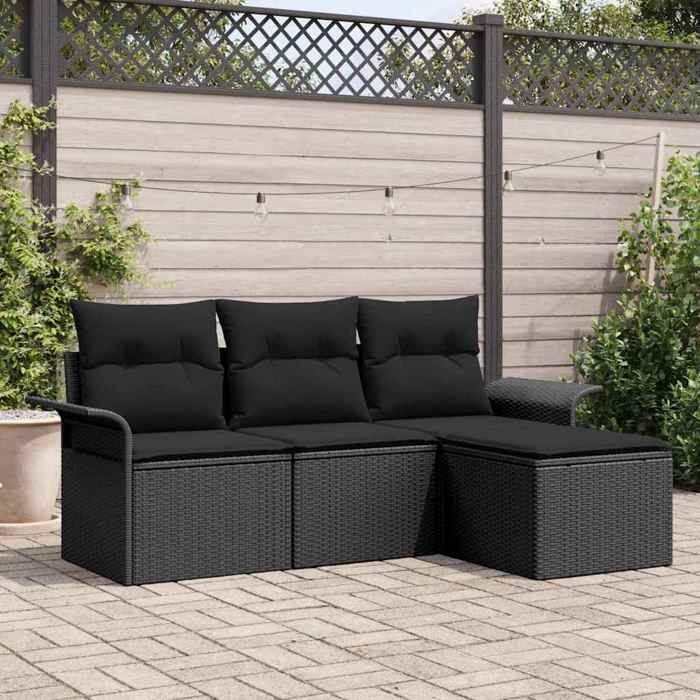 Canapés de jardin avec coussin (lot de 4) Noir polyrotin - Sofa dextérieur LL2823