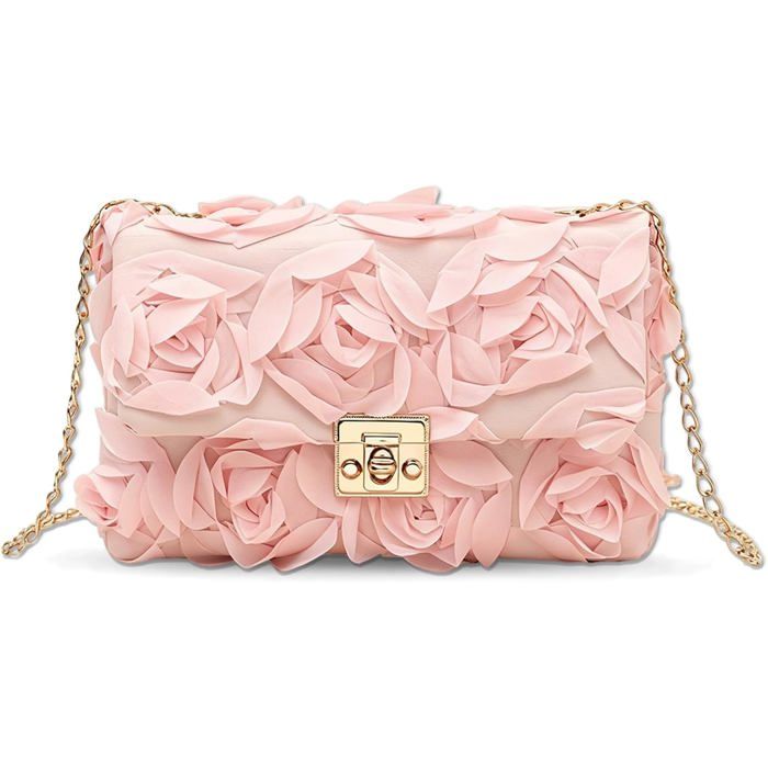 Sac A Main Femme Fleurs Rose 3DPochette Femme Avec ChaîneRose Sac Bandoulière Soiree Pour Fête Mariage Bal De Fin DAnnée Cérémo
