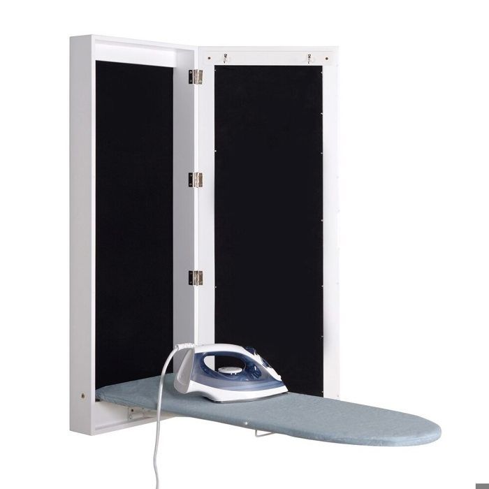 ELVORIN Meuble à repasser mural 955 x 355 x 95 cm armoire de rangement avec miroir MDF blanc