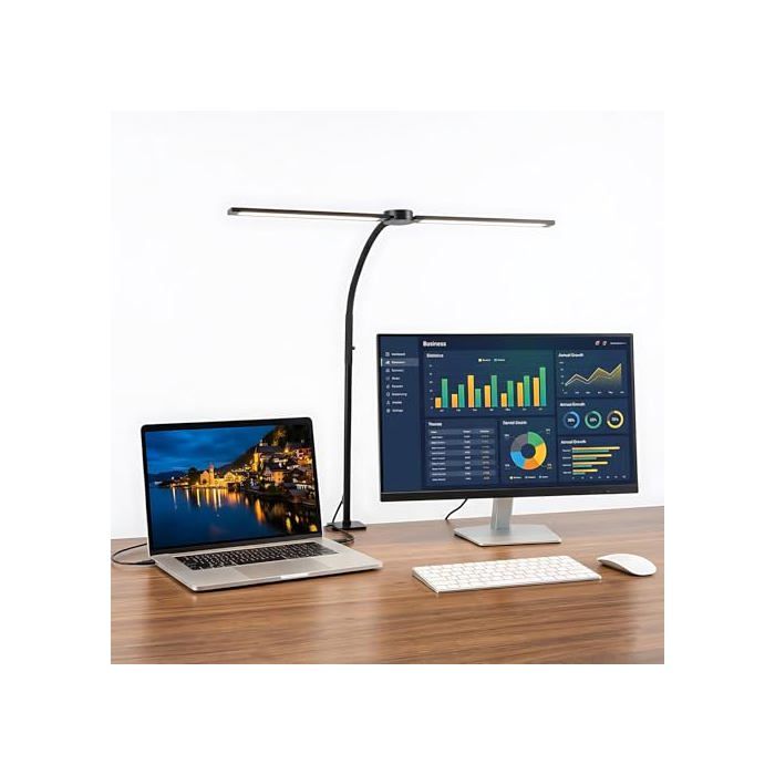 Lampe de Bureau - NOA HOME DECO - Double Tête - 1200 lm - Dimmable 3 couleurs 5 niveaux - Pince 360°