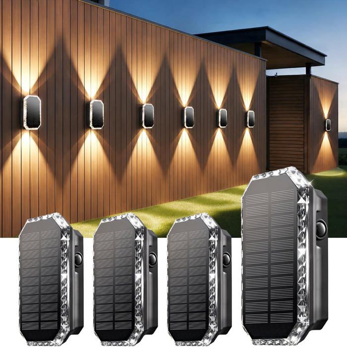 Lampe Solaire Exterieur Murale Lot De 4 Applique Solaire Exterieur Haut Et Bas Applique Murale Exterieur Solaire 3 Modes Lum[EC10]