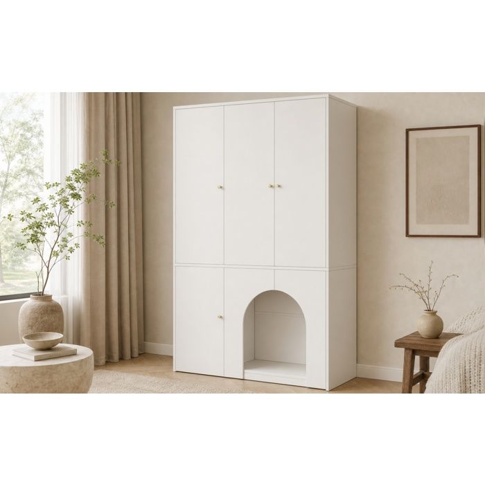 Armoire 3 portes AESVAR blanche avec arche penderie et étagères MDF 120 x 50 x 200 cm