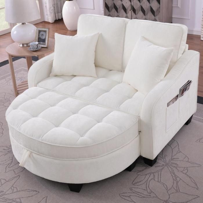 Canapé convertible - KOMHTOM - 132 x 129 x 93 cm - Tissu respirant - Coffre de rangement - Eucalyptus
