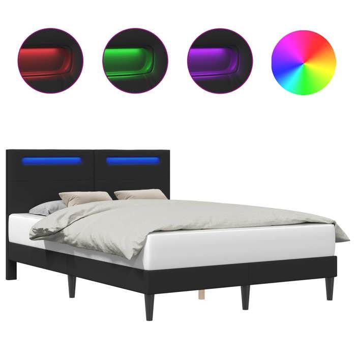 Cadre de lit avec bandes LED Simili - Cuir - Intérieur - Chambre - Noir - 120x200 cm
