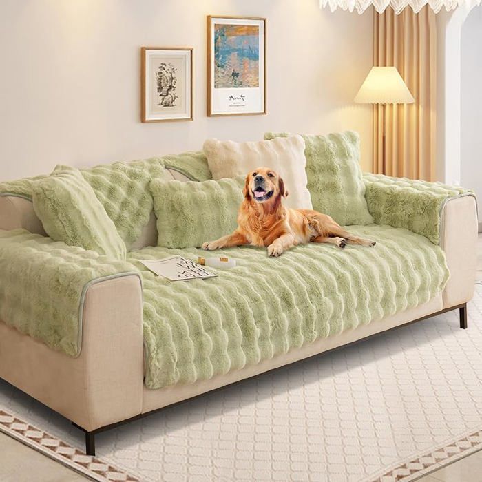 Housse de Canapé Épais 1/2/3/4 Pces en Forme de LCouvre Canapé Protege Housse de Canapé 70 x 150cm Peluche Vert HOUSSE DE FAUTEUIL