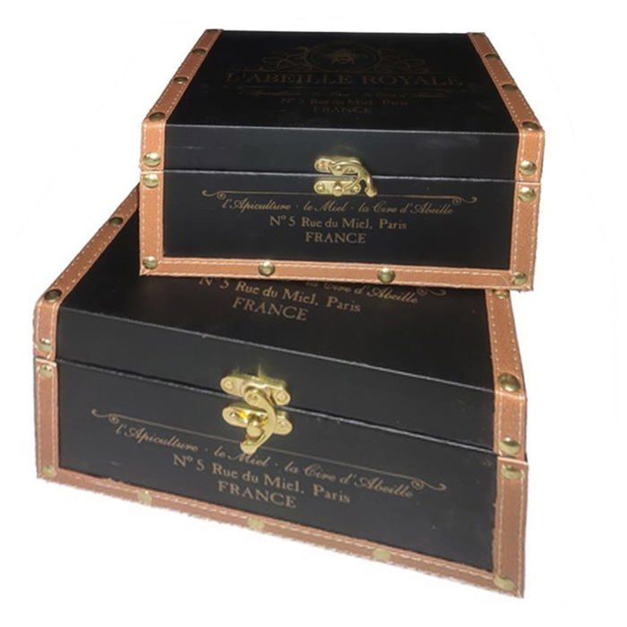 Lot de 2 valises plates décoratives en bois doublé en similicuir noir rangement fonctionnel décoration ROCKING GIFTS 26872RGSG Lot de 2 valises plates décoratives en bois doublé en similicuir noir rangement fonctionnel décoration ROCKING GIFTS 26872RGSG