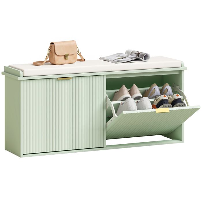 Banc à chaussures avec coussin dassise rembourré et tiroir rabattable pour couloir chambre 104 x 26 x 47 5 cm vert