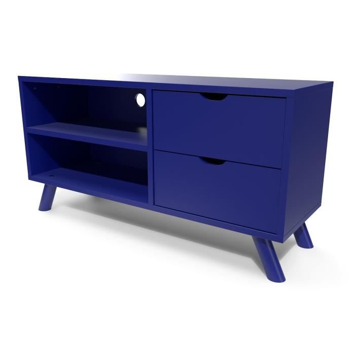 meuble tv scandinave viking bois - bleu foncé - abc meubles - 2 tiroirs - 120x60x40 cm