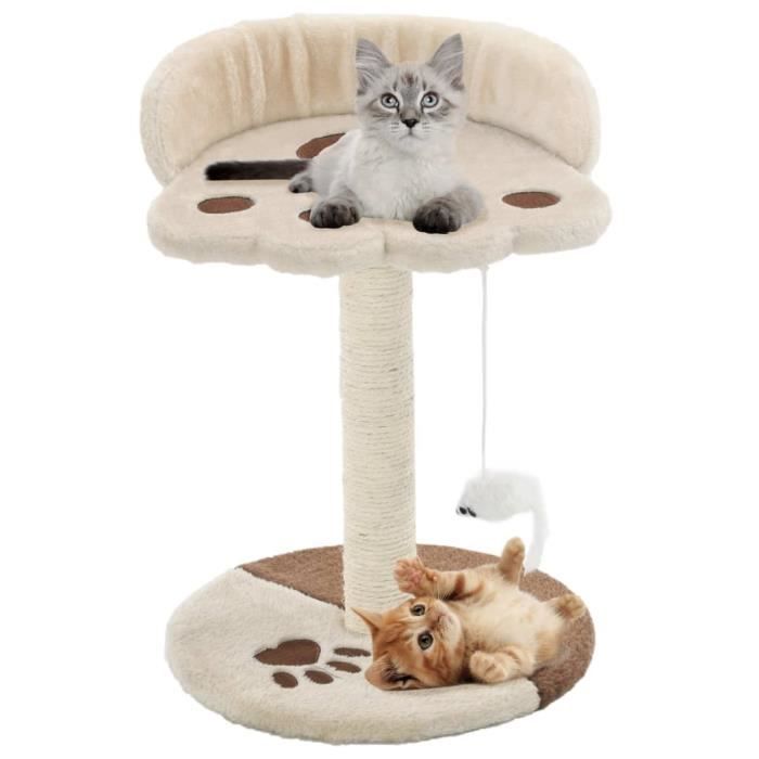 AKOZON Arbre à chat avec griffoir en sisal 40 cm Beige et Marron - AKO7646491599635