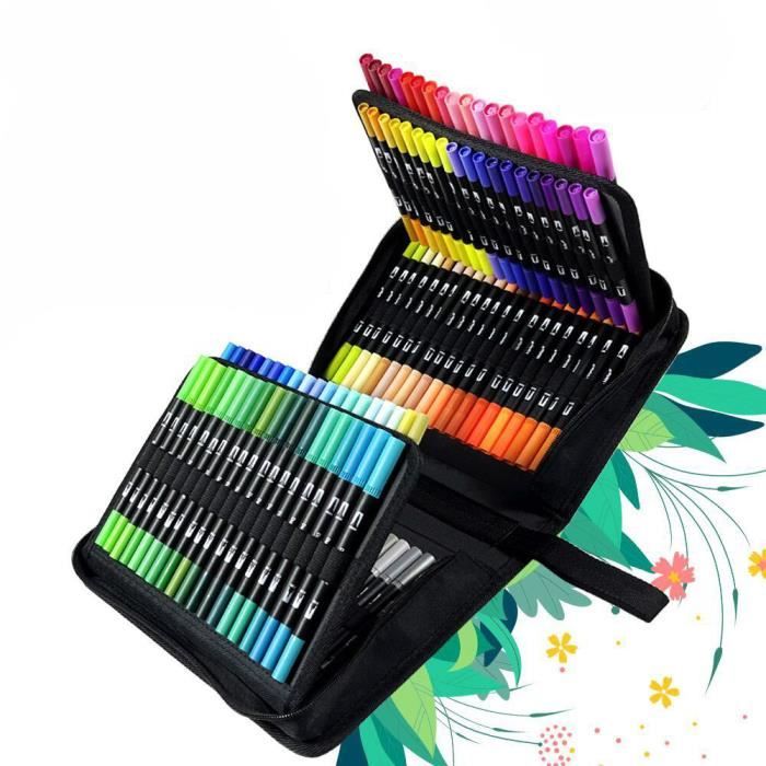 72 Feutres Coloriage Adulte Double Pointe Fine Et Pinceau Sans Trace, Avec Malette Pour Dessin, Croquis, Manga, Mandala - Beaux-Arts Et Loisirs Créatifs