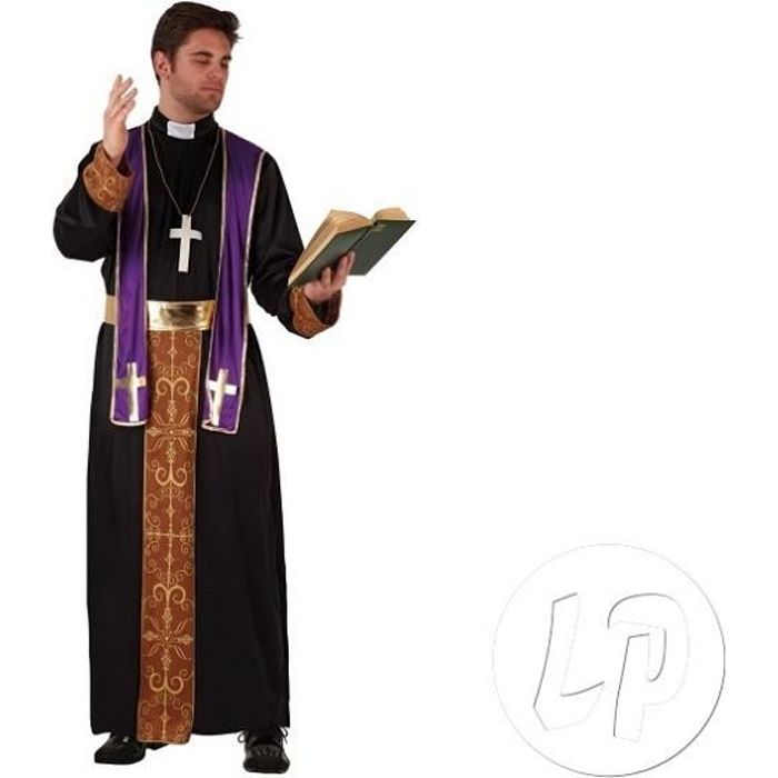déguisement homme prêtre atosa - tunique noire avec pans violets - taille m/l