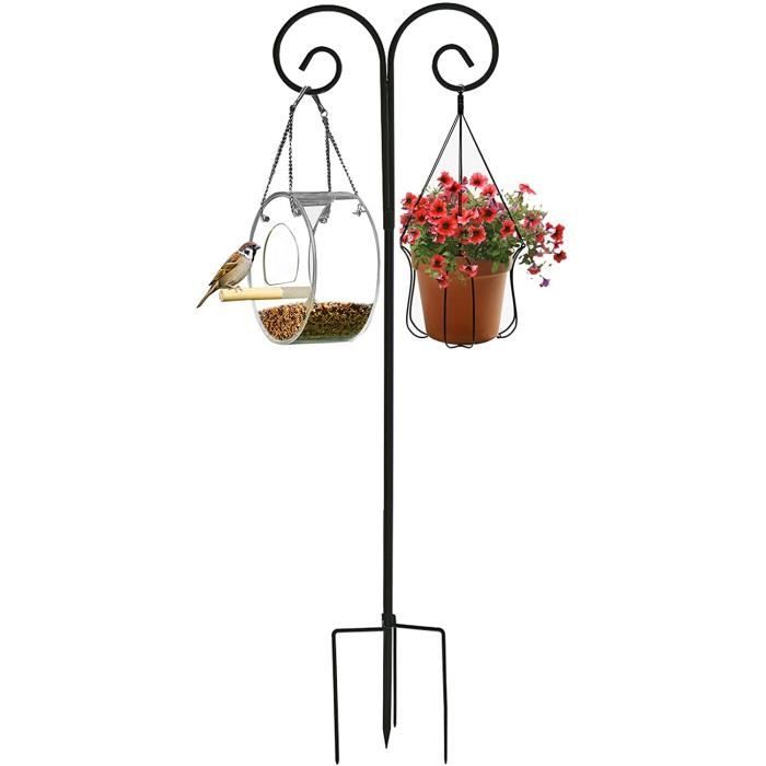 Mangeoire Oiseaux Exterieur sur Pied Station d'alimentation pour Oiseau 140-241cm Suspension Métal Crochets de Jardin pour Lanterne