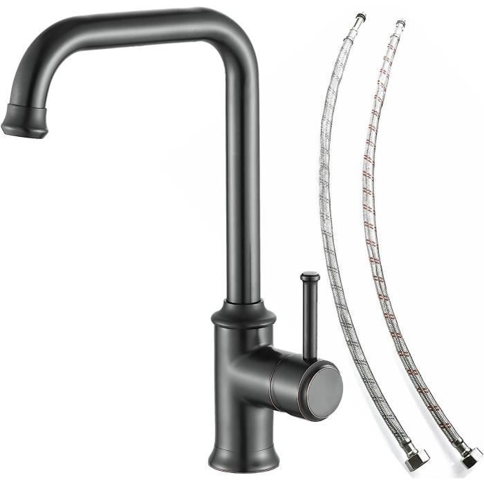 Robinet De Pont Victorien En Laiton Non Laqué - Style Antique, Haute Arche, 2 Poignées - Pour évier De Cuisine