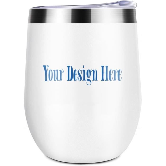 Gteller Acier Inoxydable Verre à vin sans Pied avec Couvercle, Double paroi isolé Idéal pour Le vin, Le café, Les Boissons, Le Champagne, Les Cocktails (Blanc