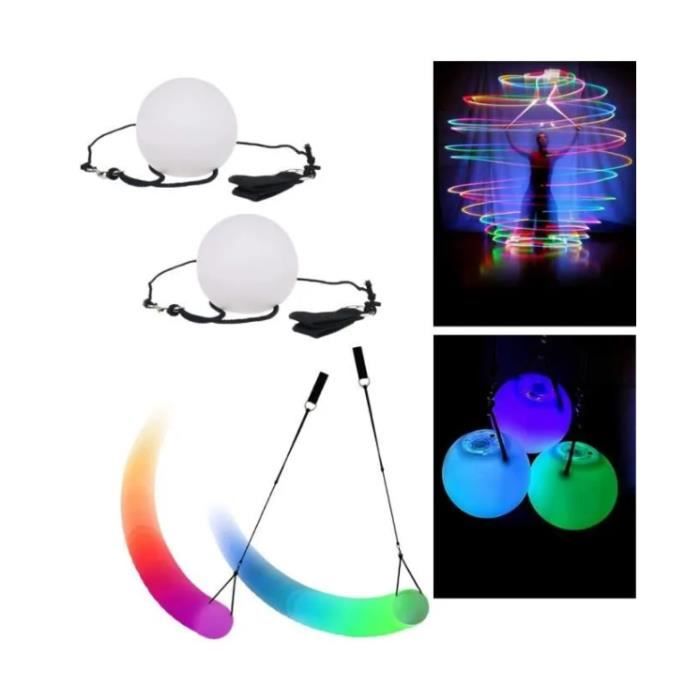 2 Balles De Jonglage LED Arc-en-Ciel - Effets Stroboscopiques, Double Boucle Réglable | Spectacle Danse Lumineuse