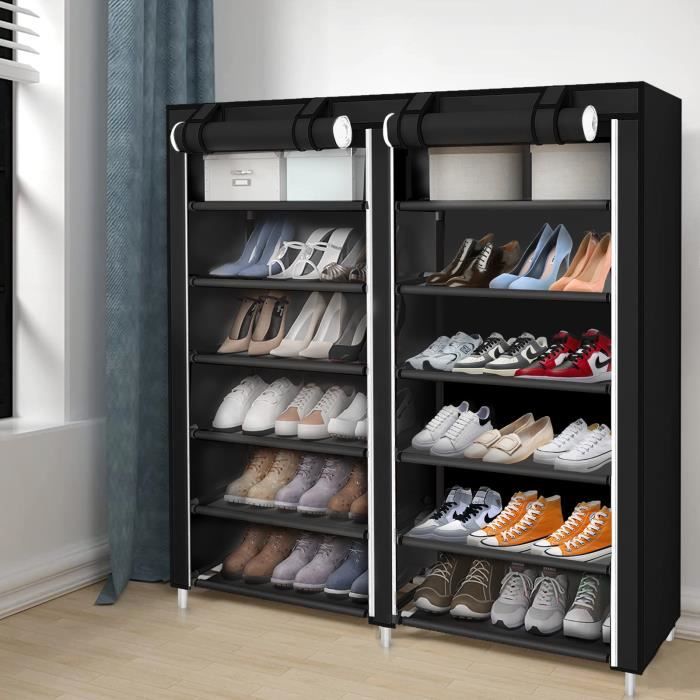 grus armoire noire à chaussures avec 2 portes-  meuble à chaussures extra-large- 120*30*110cm- toile non tissée