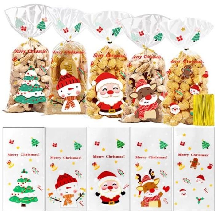 100 Pièces Sachet Biscuit Noel Sachet Plastique Transparent Sachet