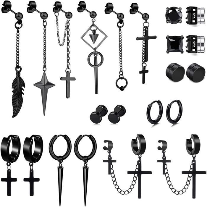 Boucles D'oreilles Homme/femme Ancre Noire - Acier Inoxydable Poli - Unisexe - 12x10mm