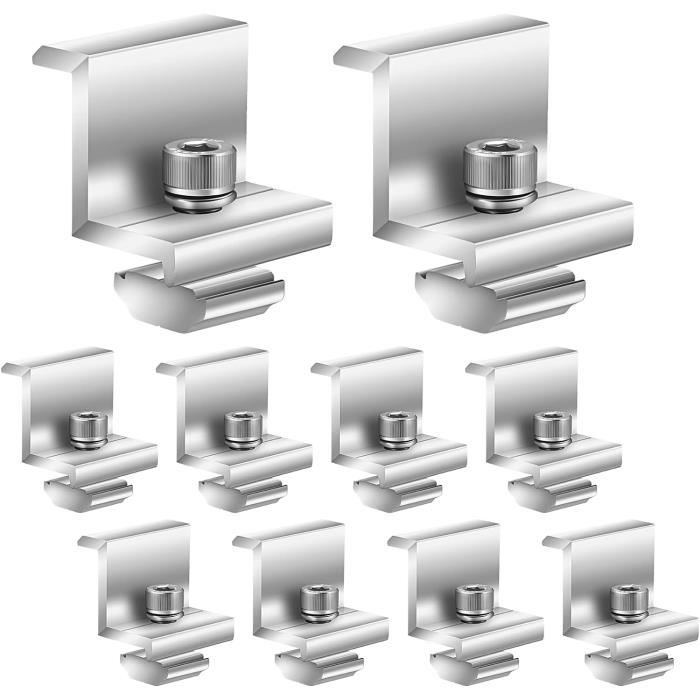 Kit De 12 Supports Pour Panneaux Solaires 30 Mm - 8 Pinces Z Bords + 4 Pinces T Centrales, En Aluminium - 2